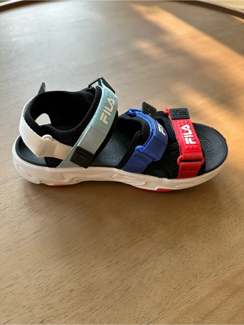 FILA Sport Sandals, Size 4 Big Kid, Black Blue Red White